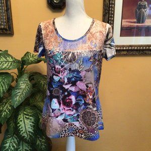 7W Cap Sleeve Colorful Floral Top